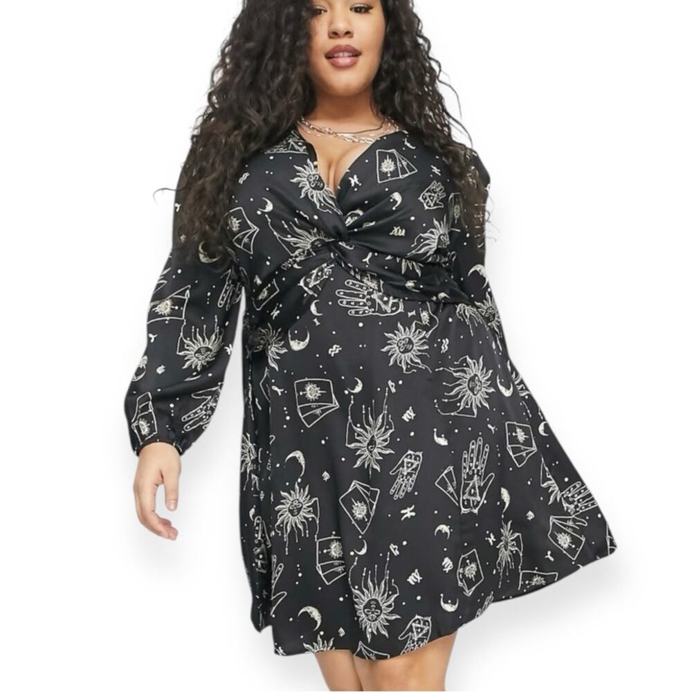 ASOS Simply Be Black Astrology Print Dress Plus Size 16 Fall Halloween Witchy